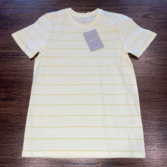 NWT Everlane Sz XS Pale Yellow Striped Organic Cotton Short Sleeve Tee T-Shirt - Picture 1 of 9